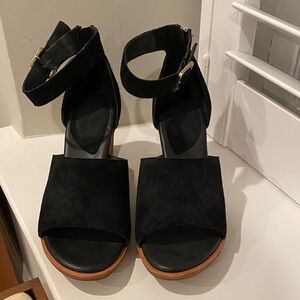 Kork-Ease Black Sandals with Tan Sole